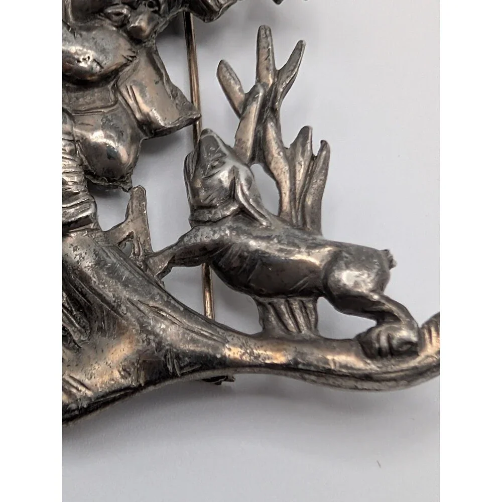 HTF Rare 1940s Pewter Silson William Regelmann Hummel Dog Chasing Boy Pin Brooch